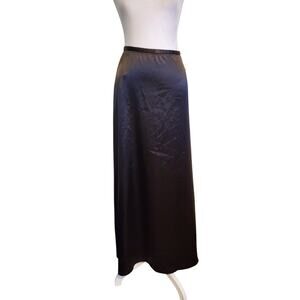Vintage Solid Black Satin A Line Maxi Skirt - Goth Whimsigoth Grunge Messy Girl
